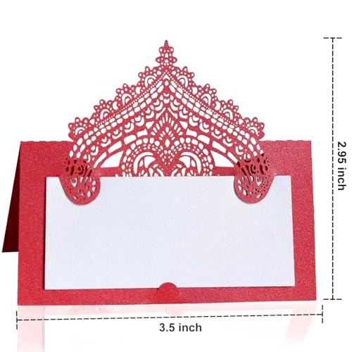 50 PCS Red Laser Cut Wedding Place Cards Tented Name Seating Cards