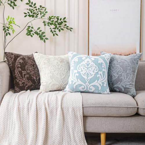 Sky Blue Damask Throw Pillow Covers 18x18 Inch, Set of 2