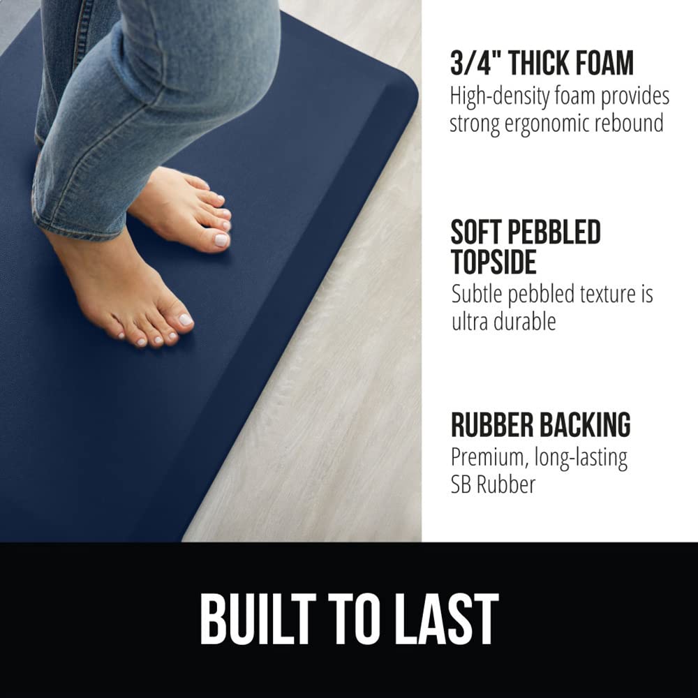 GORILLA GRIP Comfortable Cushioned Kitchen Mats for Floor, 39x20, Waterproof and Stain Resistant Soft Top, 3/4 Inch Thick Ergonomic Standing Desk Anti Fatigue Mat, Foam Supports Ankles and Feet, Navy