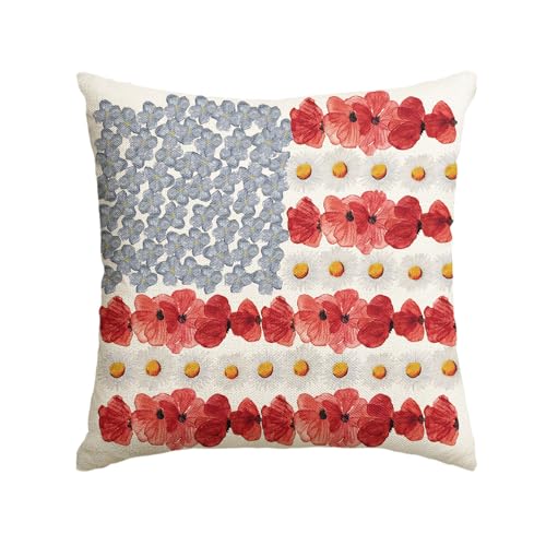 AVOIN colorlife 18" x 18" Patriotic Poppy Floral Pillow Cover for Independence Day