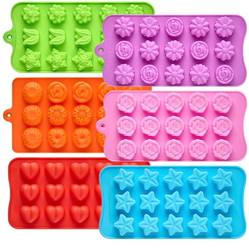 Flower Silicone Molds for Chocolate and Crafts, 6-Piece Food Grade BPA-Free Set