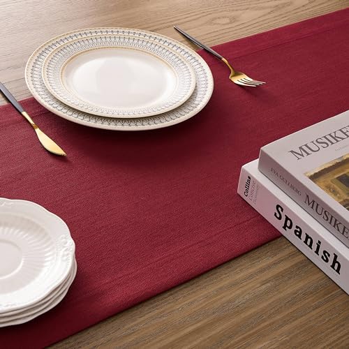 Red Linen Textured Border Table Runner 14x72 Inch for Dining & Decor - ZeeMart