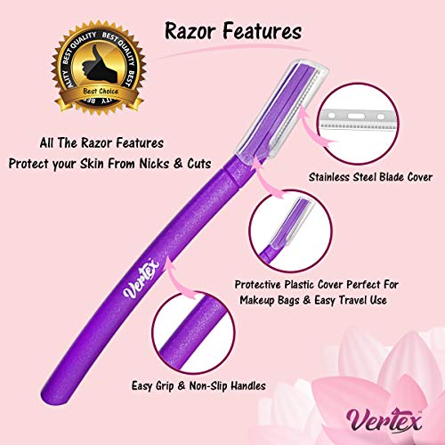 Vertex Women's Eyebrow Razors 6-Pack Dermaplaning Facial Hair Removers