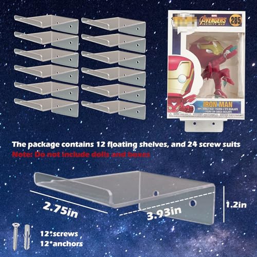 12 Acrylic Wall Display Shelves for Funko Pop Boxes - Clear