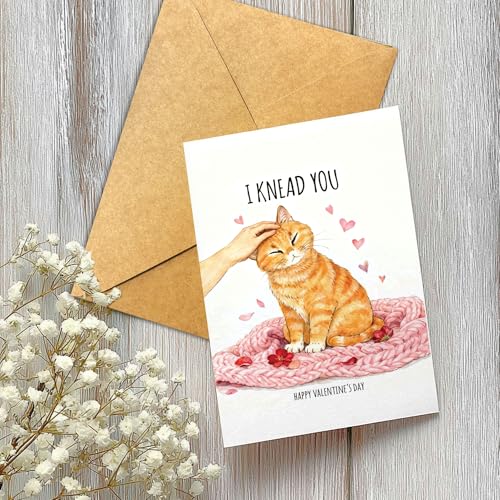 I Knead You Cat Valentine Card - Cute Orange Tabby Pun Greeting