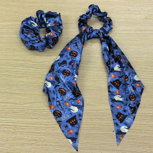 2-Piece Halloween Hair Scrunchies - Spooky Spider Web & Pumpkin Elastic Hair Ties for Women