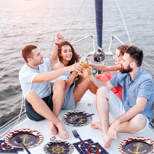 Nautical Anchor Party Supplies Kit - Plates Napkins Forks for Seafaring Celebration