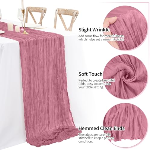 Dusty Rose Cheesecloth Table Runner - 8 Pack 35x120 Inch for Wedding & Party Decor