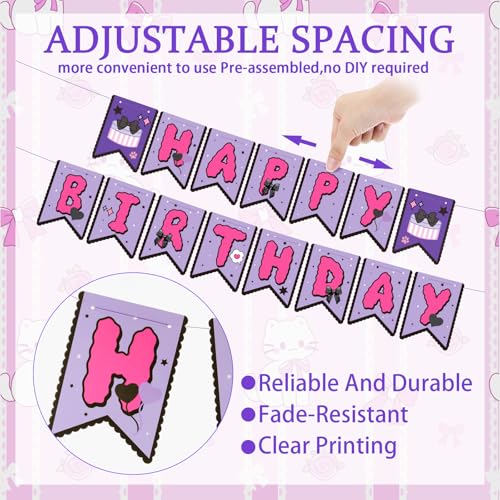 Kawaii Birthday Party Banner - Pre-Strung Anime Kitty Decorations