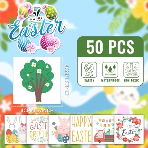 EMOME Easter Temporary Tattoos for Kids 50-Pack Party Favors Basket Stuffers