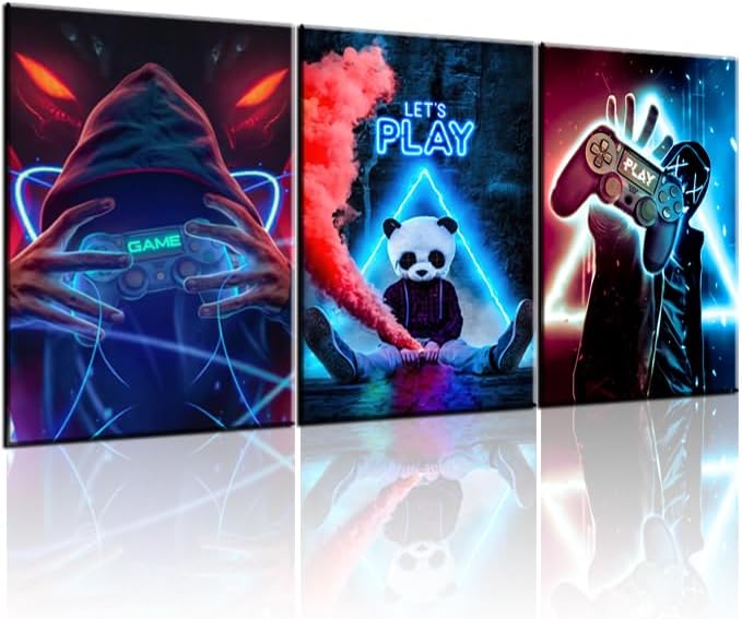 NCYEL Gamer Wall Art Set - Neon Canvas Prints for Cyberpunk Decor | Unframed 12x16 Inches Posters for Game Room, Bedroom, Office