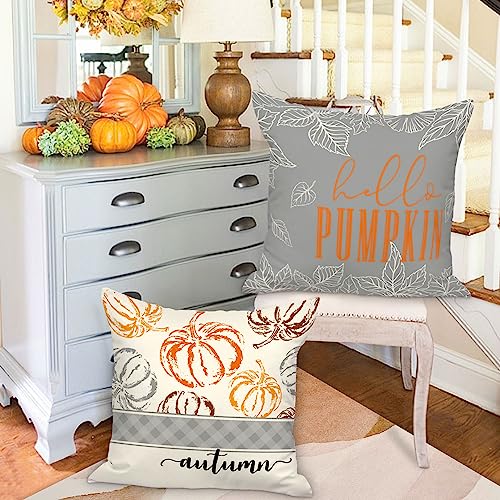 Ywlake Set of 4 Hello Pumpkin Fall Pillow Covers 16x16
