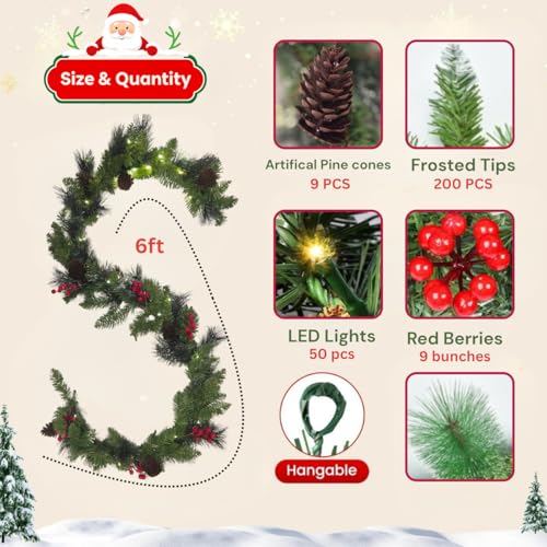 6ft Pre-Lit Artificial Christmas Garland with Glitter, Pinecones & Berries - Crest Spruce, Battery Operated