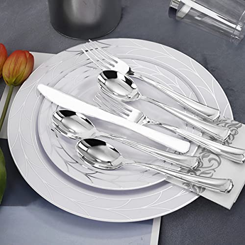 Silver Plastic Dinnerware Set - 175pcs Disposable Plates Cutlery Cups