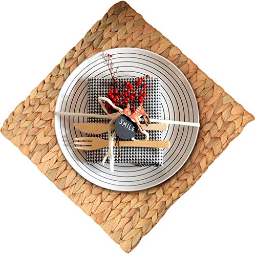 Water Hyacinth Square Placemats Set of 4 - Handmade Boho Rattan Table Decor