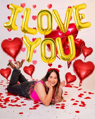 I LOVE YOU Balloons - Mother's Day Party Decorations (Gold)