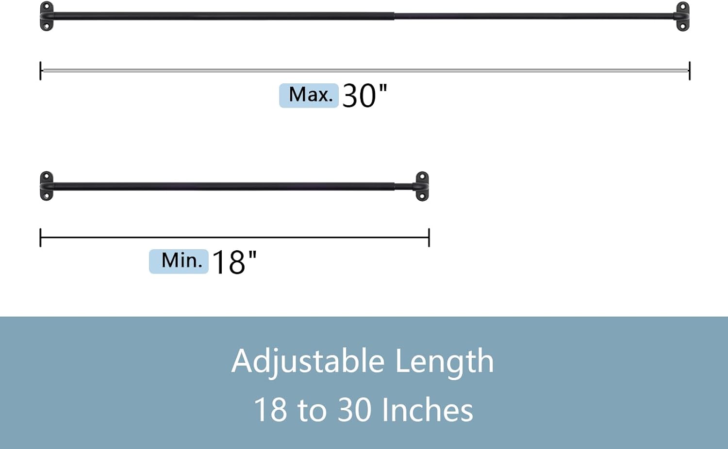 TYRON Adjustable Sash Curtain Rod - 18-30 Inch, 3/8 Inch Diameter for French Doors & Cafe Windows (Black)