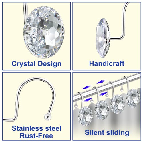 Yapicoco Crystal Rhinestone Shower Curtain Hooks - Clear 12-Piece Set