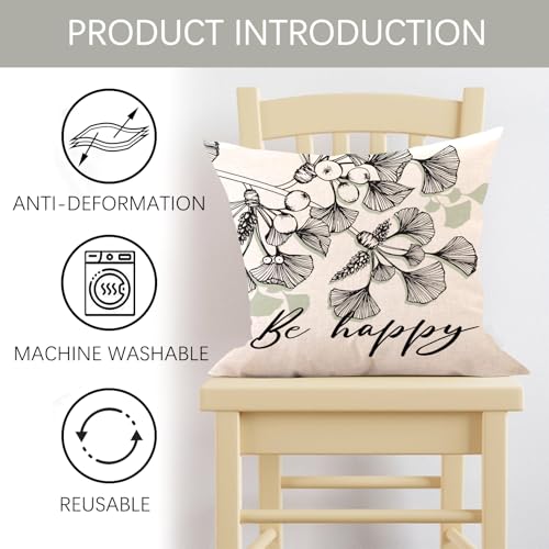 Black Leaves Decorative Throw Pillow Covers - Set of 4
