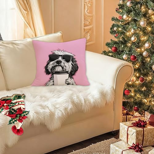 FITIE Pink Shih Tzu Dog Pillow Cover 18x18, Animal Gift for Women, Home Decor - Variation 03