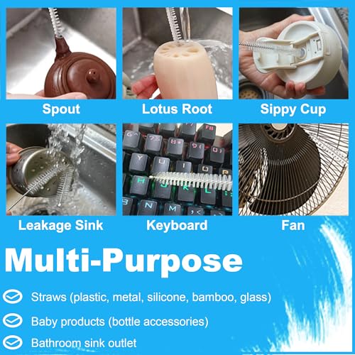 8-Piece Stainless Steel Straw Cleaner Brush Set - Nylon Bristles
