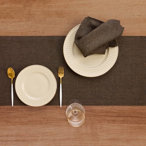 Solino Home 14 x 90 Inch Chambray Brown Linen Table Runner - Pure European Flax