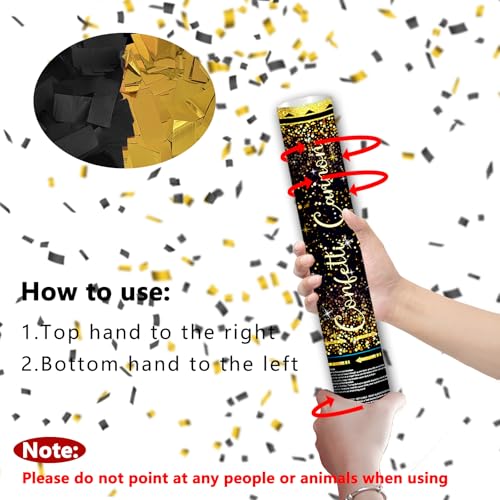 12" Black Gold Confetti Cannon Party Poppers - Set of 2
