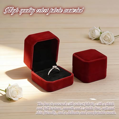 Burgundy Velvet Ring Box Set of 2 - Elegant Jewelry Organizer