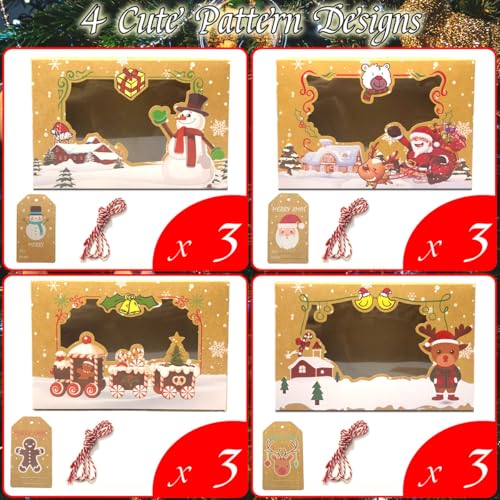 Christmas Cookie Gift Boxes with Window & Greeting Cards - 12 Pack