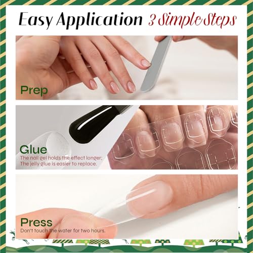 Christmas Press On Nails Short Square Red French Tip False Nails Kit