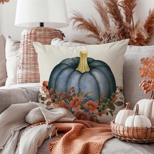 PANDICORN Navy Blue Pumpkin Fall Throw Pillow Covers 18x18 Inch Set of 2 - Seasonal Farmhouse Decor