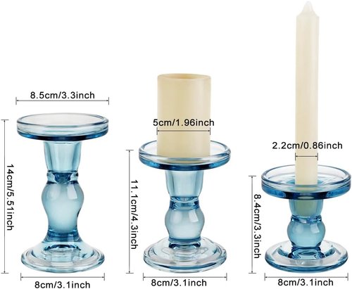 Blue Glass Candlestick Set by [Brand Name] - Elegant Crystal Holders for Weddings & Home Decor