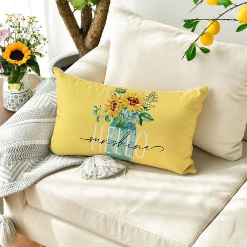 Hello Sunshine Sunflower Eucalyptus Throw Pillow Cover 12x20