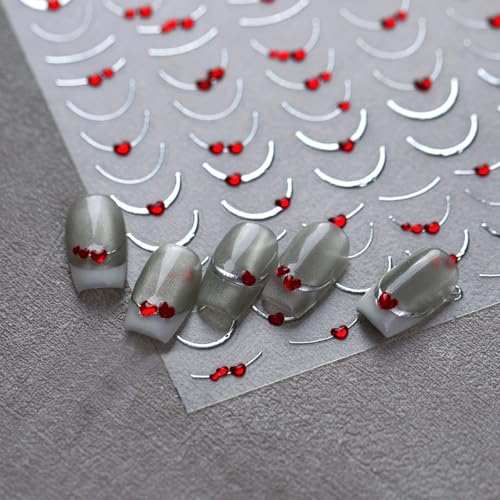 French Tip Nail Stickers with Heart Rhinestones DIY Manicure Decals