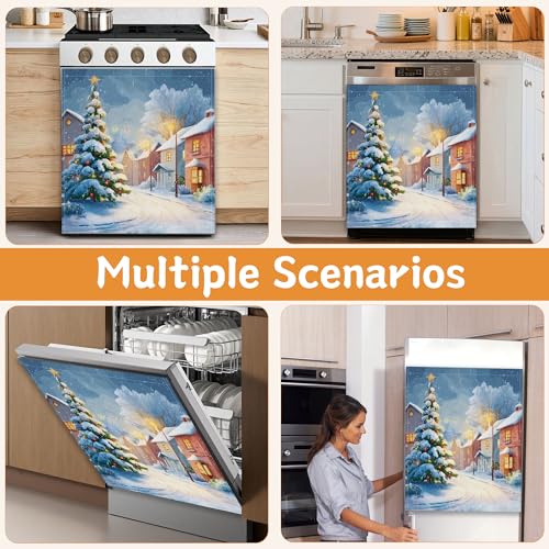 Winter Snow Christmas Tree Dishwasher Magnet Cover 23x26 Inch - Kitchen Decor, Appliance Scratch Cover, Easy Reusable Install