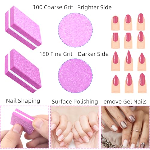 50 Pcs Pink Mini Nail Buffers 100/180 Grit Sponge Files for Acrylic Nails