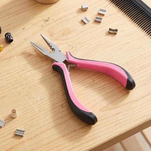 Thinp Micro Ring Hair Extension Pliers, 3-Hole Mini Tool with Pink Grip