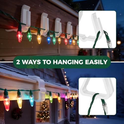 100 Pack Outdoor Christmas Light Clips Hooks for Roof Fence Deck Gutter - White