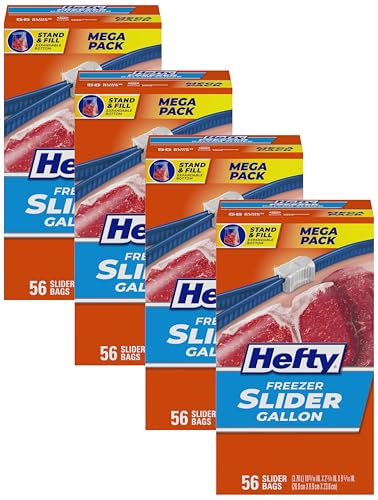 Hefty Slider Gallon Freezer Bags Pack of 4 — 56 Count, BPA-Free, Secure Seal