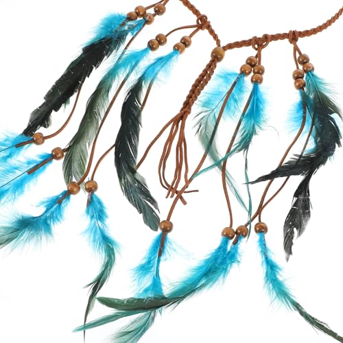 Guduling Blue Feather Indian Headband Boho Hippie Hair Accessory