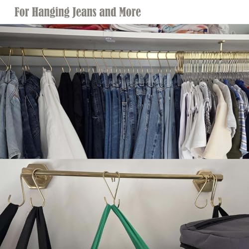 Solid Brass S Hooks for Hanging - 4 Pack, Heavy-Duty Decorative Hooks