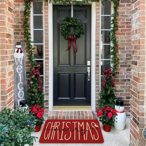 Christmas Elk Welcome Door Mat - Holiday Decor, 30x17 Inch, Non-Slip