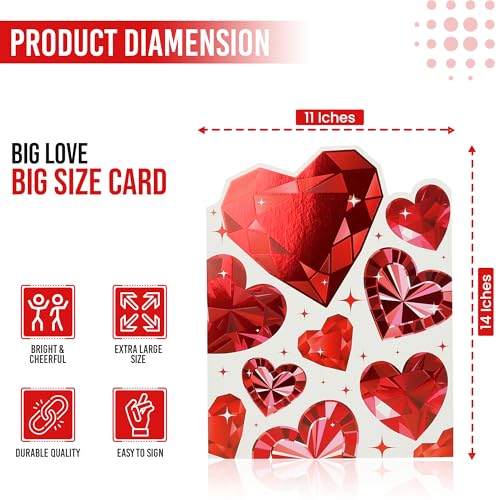 Iconikal Jumbo Valentine's Day Greeting Card with Diamond Hearts, 11x14