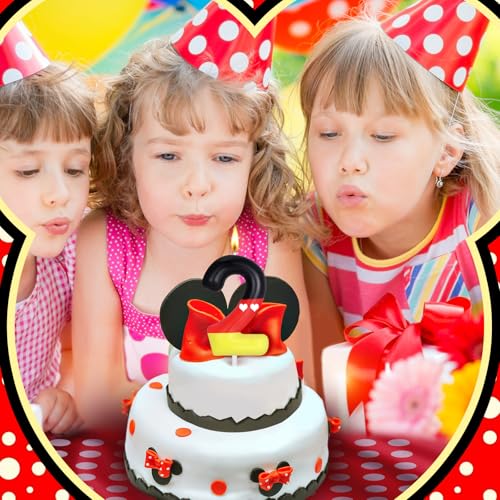 Red Black Number Birthday Candle - Mouse Cake Topper for Kids
