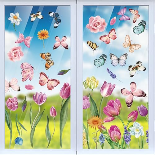 i-Beeboo Spring Flower Window Clings Removable Floral Decals for Home