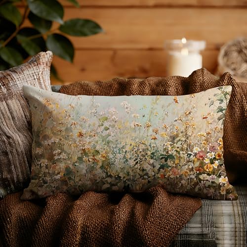 Wildflower Botanical Decorative Lumbar Throw Pillow Cover - Color-1 | 12x20 Cozy Flannelette