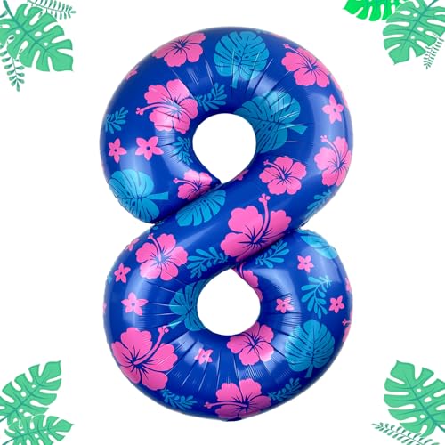 40 Inch Number 8 Balloon Set - Blue Pink Tropical Party Decor