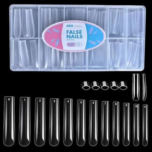 Extra Long Square Soft Gel Nail Tips 240Pcs Clear Acrylic Extensions