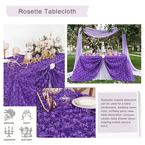 Purple Rosette Satin Tablecloth 90x132 Inches for Wedding & Party Decor - Variation of Purple / 132" x 90"