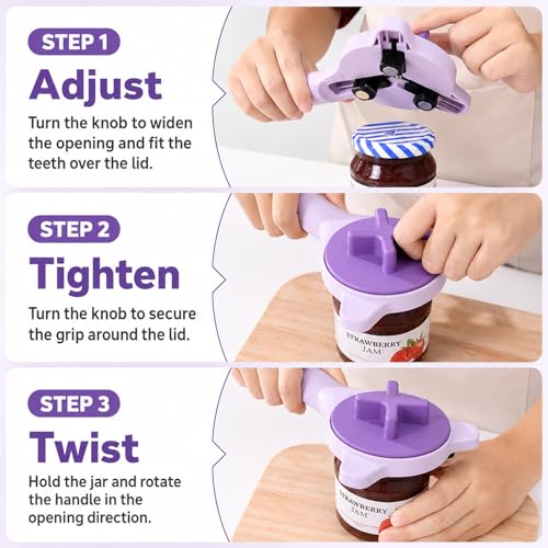 Adjustable 3-Gear Jar Opener for Seniors & Weak Hands